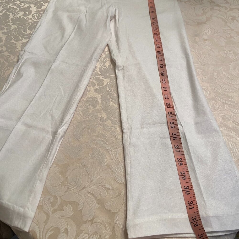 Max Studio White Wide Leg Cropped Linen Blend trousers - Sz: 8 - Picture 4 of 6